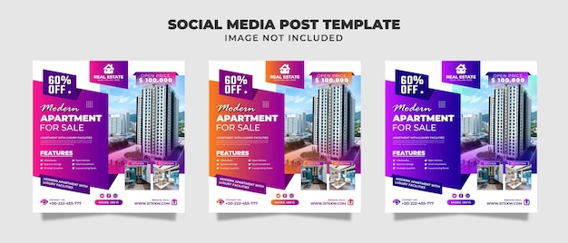 Moderne flatgebouw sociale media Instagram post, flyer en banner sjabloon voor promotie