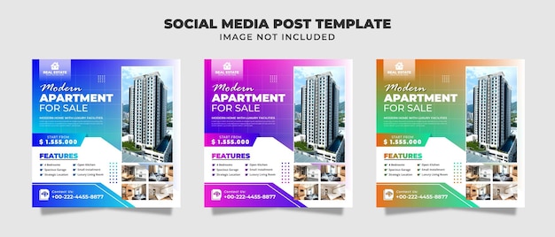 Moderne flatgebouw sociale media Instagram post, flyer en banner sjabloon voor promotie