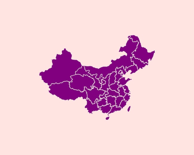 Moderne fluwelen violette kleur hoog gedetailleerde grenskaart van China geïsoleerd op paars