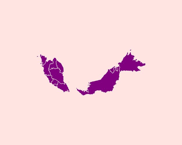 Moderne fluwelen violette kleur hoog gedetailleerde grenskaart van Maleisië geïsoleerd op roze