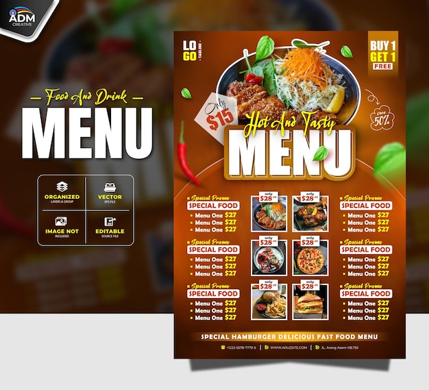 Moderne Food Menu Restaurant Design Template voor uw bedrijf