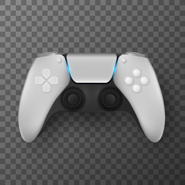 Moderne gamepad voor videogames geïsoleerd op transparante achtergrond. Realistische joystick voor gameconsole met achtergrondverlichting. Computer spelletjes. Vector illustratie. EPS-10.