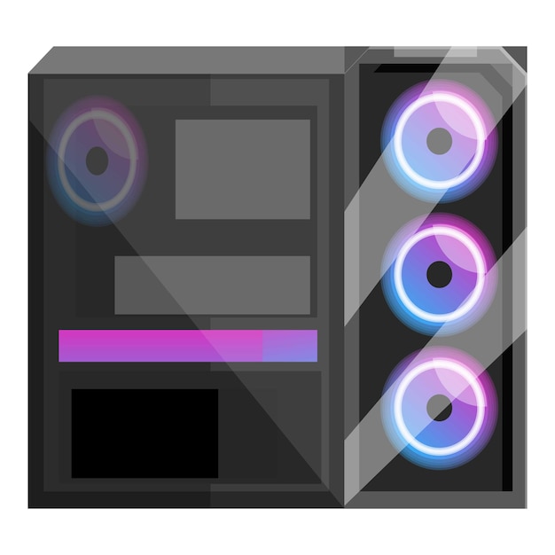 Moderne gaming computer case met neonlichten en glazen zijpaneel