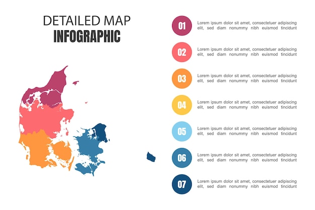 Moderne gedetailleerde kaartinfographic van denemarken