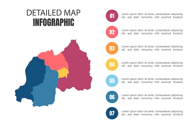 Moderne gedetailleerde kaartinfographic van Rwanda