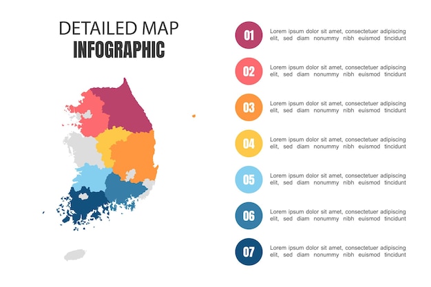 Moderne gedetailleerde kaartinfographic van zuid-korea