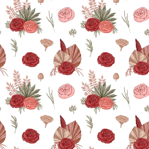 Moderne gedroogde bloemen naadloze patroon Boho ontwerp Hand getrokken vectorillustratie