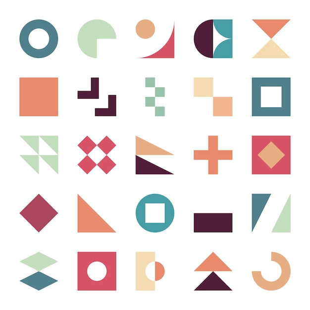 Moderne geometrische abstracte vormen in minimale stijl en brutalisme basisvormen, lijnen, cirkels.
