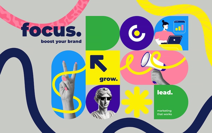 Vector moderne geometrische collage illustratie van marketing