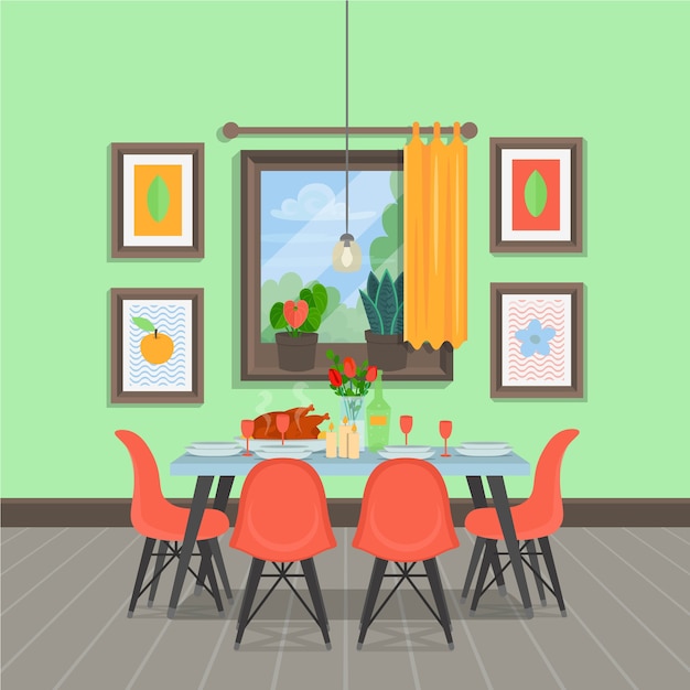 Moderne gezellige eetkamer interieur met tafel
