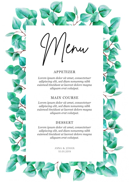 Vector moderne groen blad eucalyptus menu kaart.