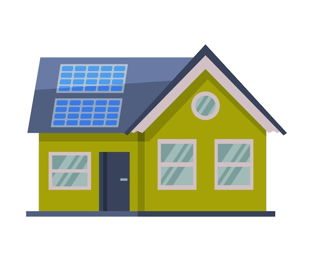 Vector moderne groene eco-huis met zonnepanelen flat vector illustratie