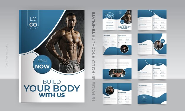 Vector moderne gym 16 pagina brochure sjabloonontwerp