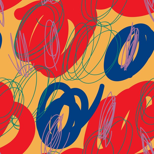 Moderne hand tekenen kleurrijke abstracte naadloze patroon met doodle geometrische vormen cirkels, lijnen.
