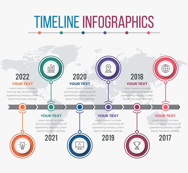 Moderne horizontale tijdlijninfographics met 06 stappen