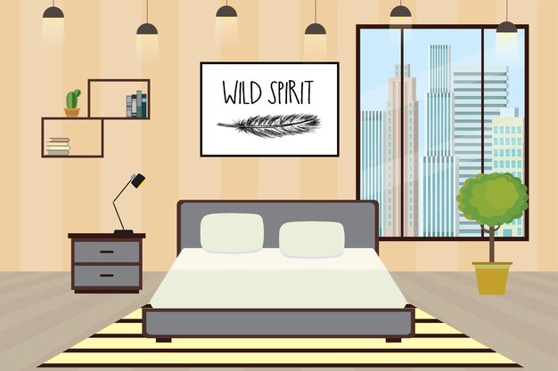 Moderne hotelkamer of slaapkamer Interieur flat design vector illustratie