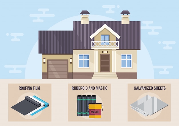 Vector moderne huis dakbedekking systeem materialen platte vector