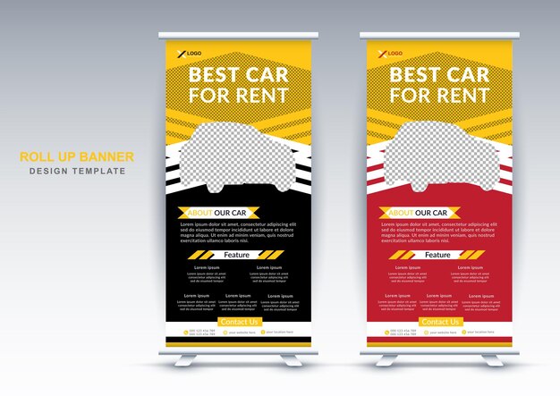 Moderne huur auto verkoop roll-up banner ontwerpsjabloon