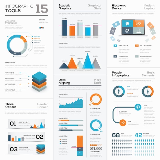 Moderne infografische bedrijfselementen en vectorinstrumenten