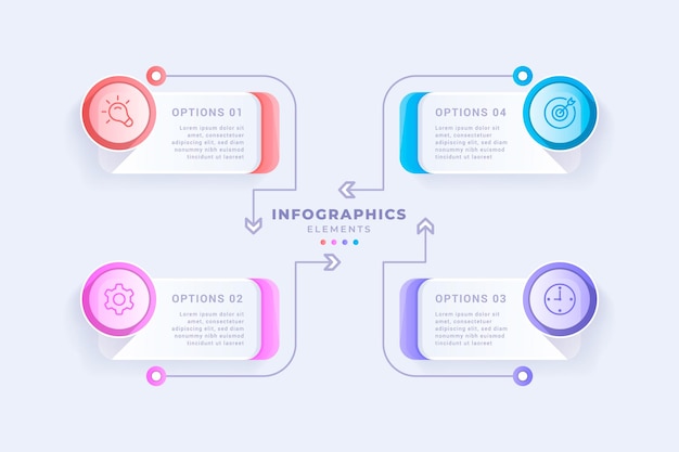 Moderne infographic sjabloon met vier stappen of optie glasmorfisme stijl creatief conceptontwerp