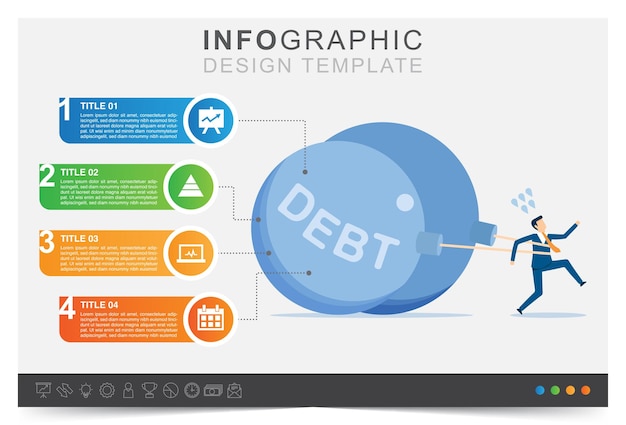 Moderne infographic sjabloonpresentatie reden voor schulden