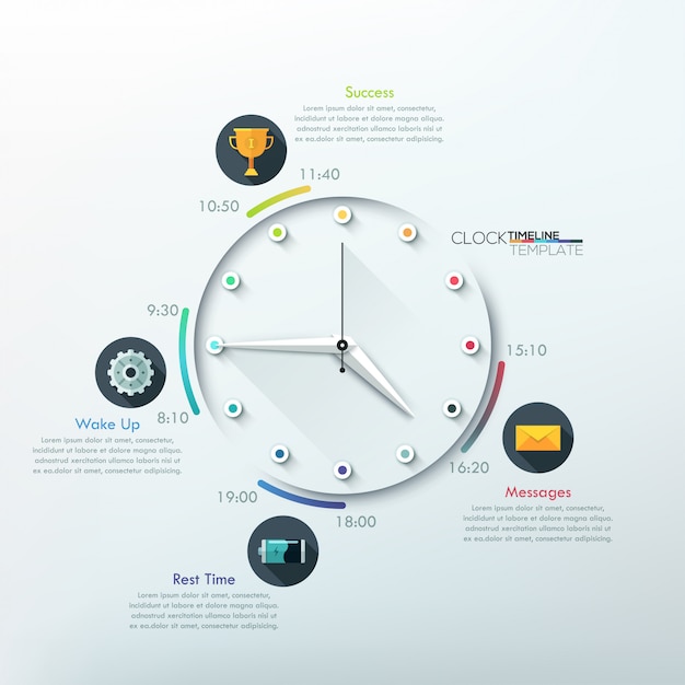 Moderne infographic tijdlijn met creatieve minimale klok