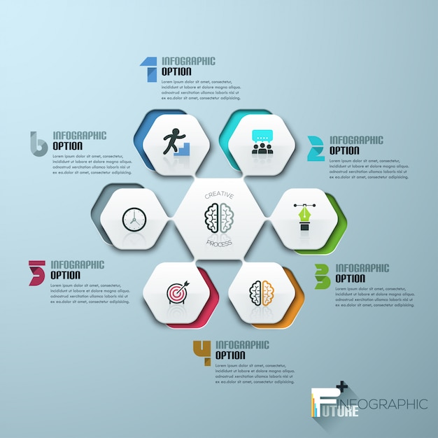 Moderne infographics proces sjabloon met vellen papier