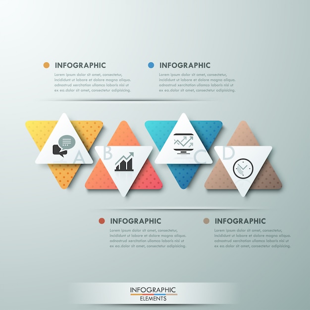 Moderne infographics processjabloon met 4 papier driehoeken