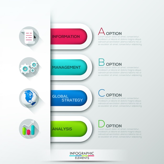 Moderne infographicsoptiesbanner met 4 document linten