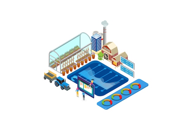 Moderne isometrische landbouw technologie Monitoring illustratie