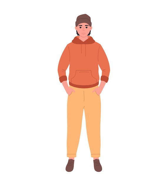 Moderne jonge Aziatische man in casual outfit. Stijlvolle modieuze uitstraling. Hand getekende vectorillustratie