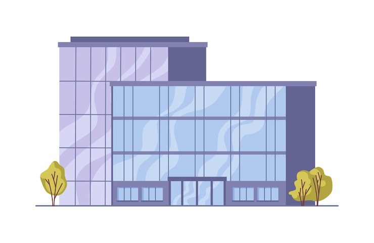 Vector moderne kantoorgebouw met een glazen buitenkant