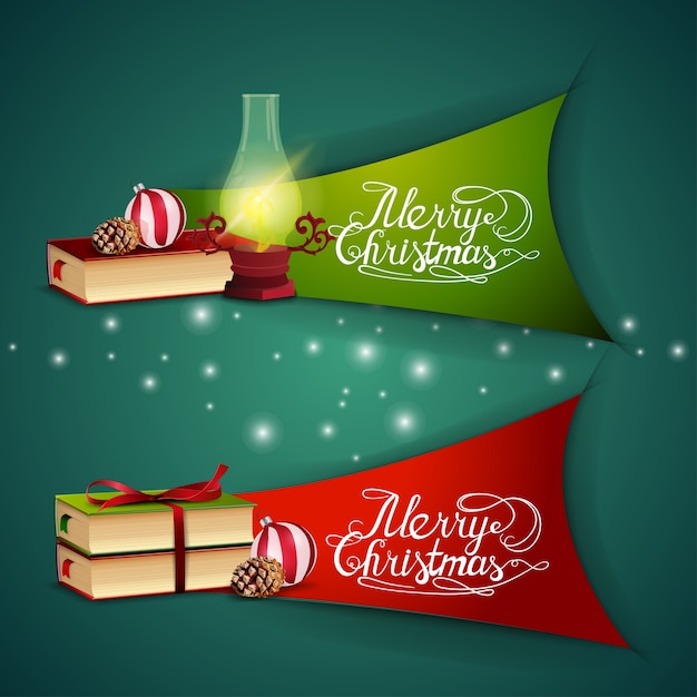 Moderne kerstbanners met antieke lampboeken