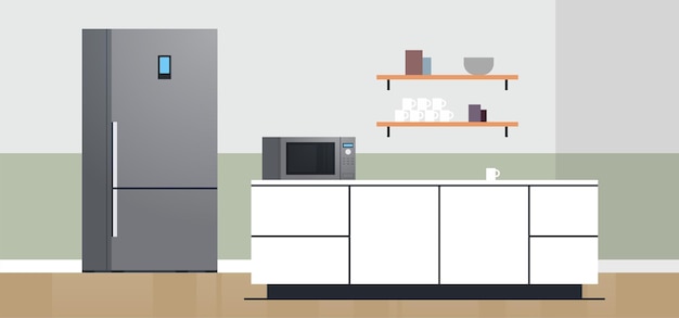 Moderne keuken interieur geen mensen en huishoudelijke apparaten concept platte ontwerp illustratie