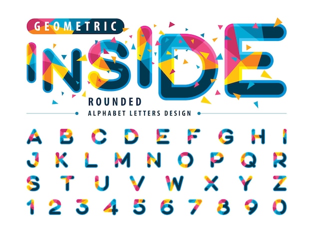 Moderne kleurrijke driehoek lettertypen afgerond vetgedrukte stijl alfabet letters set