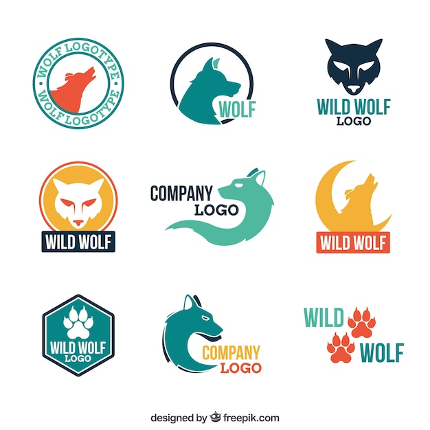 Vector moderne kleurrijke wolf logo collectie