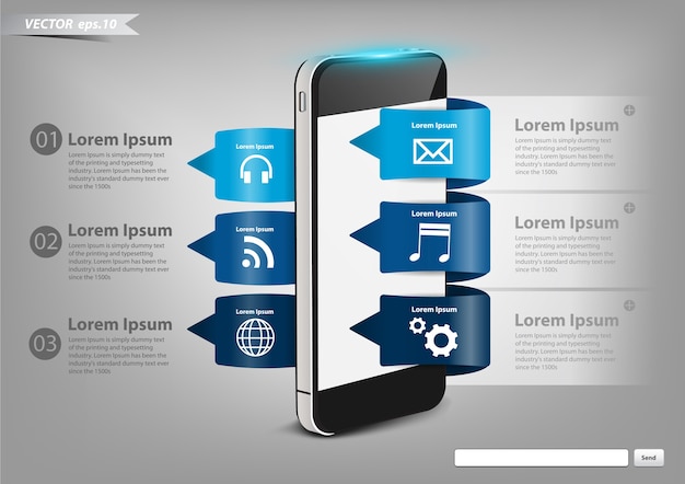 Vector moderne knop creatief met mobiele telefoon