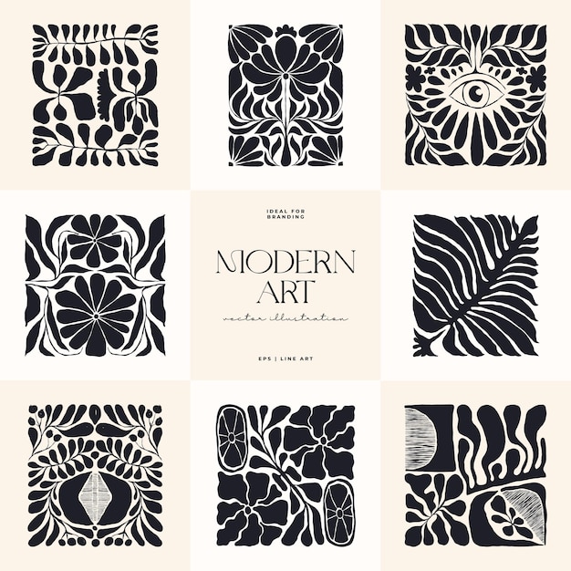 Moderne kunst Illustratie Matisse Abstract Set Esthetisch Moderne Boho Decor Minimalistische Illustratie