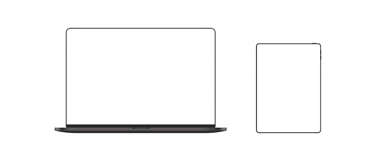 Vector moderne laptopcomputer en tablet. laptopcomputer en tablet met leeg scherm. sjabloonontwerp. realistische afbeelding.