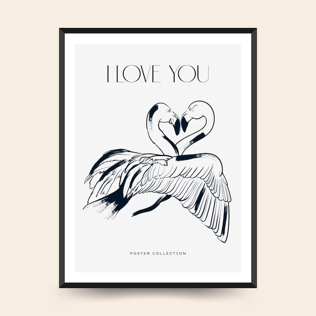 Moderne liefde verticale flyer of poster sjabloon Romantische hand getrokken Valentijnsdag kaart