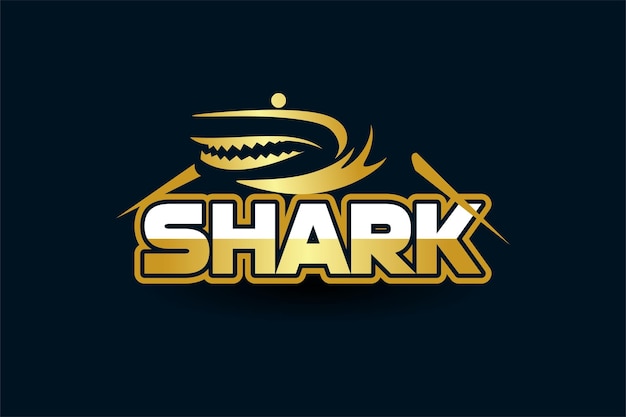 Moderne luxe abstracte wilde haai logo-ontwerp op blauwe achtergrond