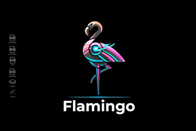 Moderne mecha robotic flamingo logo ontwerpsjabloon