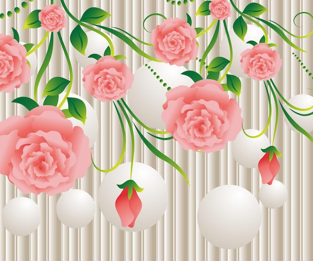 Moderne minimalistische 3D cirkel elegante tekening Rose bloem muur achtergrondontwerp