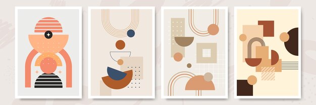 Moderne minimalistische abstracte esthetische illustraties met geometrische vormen eigentijds wanddecor verzameling van creatieve artistieke posters