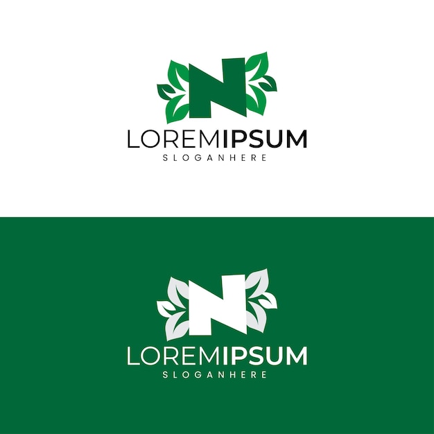 Moderne minimalistische letter initiële n leaf logo design.