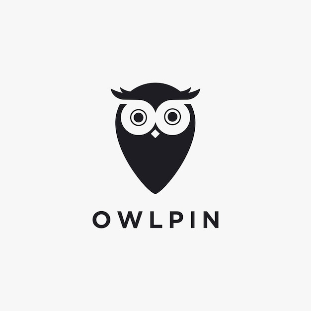 Moderne minimalistische Owl Pin Logo vector pictogrammalplaatje op witte achtergrond