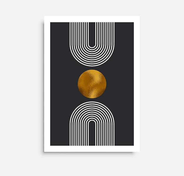Moderne minimalistische stijl van het midden van de eeuw abstracte achtergrond Wall art prints ontwerp Eenvoudige geometrische vormen Boho lijn boog getextureerde cirkel zon maan regenboog Gouden cirkel textuur