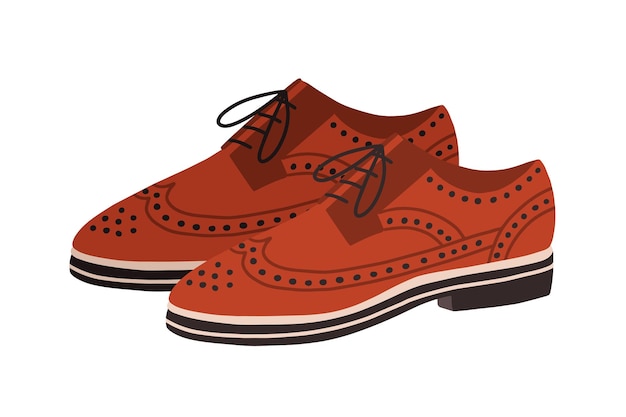 Moderne mode oxford schoenen met platte zool. Trendy schoeisel versierd met oogjes. Gekleurde vectorillustratie geïsoleerd op een witte achtergrond.