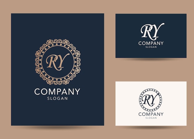 Moderne monogram beginletter ry logo ontwerpsjabloon