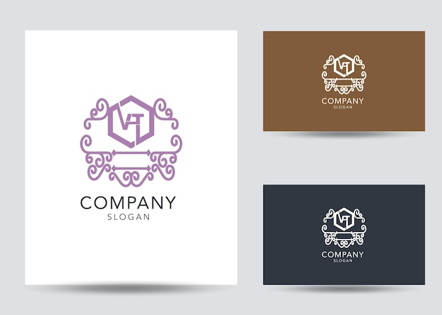 Moderne monogram beginletter vt logo ontwerpsjabloon